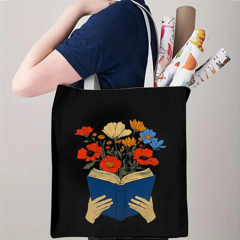 Floral Musical Instruments Storage Bags Canvas Double-Sided Print Beach Bag Durable Handbag Shoulder Travel Bag Gift