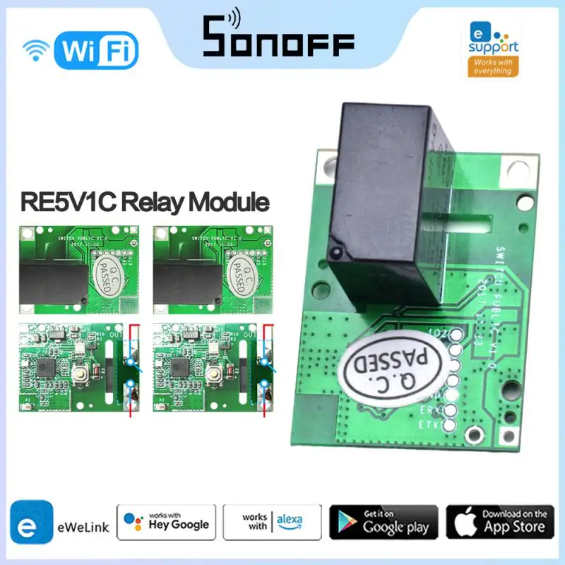 SONOFF RE5V1C Wifi DIY Switch 5V DC Relay Module Smart Wireless Switches Inching/Self-locking APP/Voice Remote ON/OFF Modules