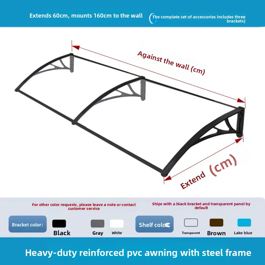 60 X 200 Cm Transparent Rain & Sun Canopy with Reinforced Plastic Brackets – Suitable for Windows, Balconies, Doorways and Eaves image 3