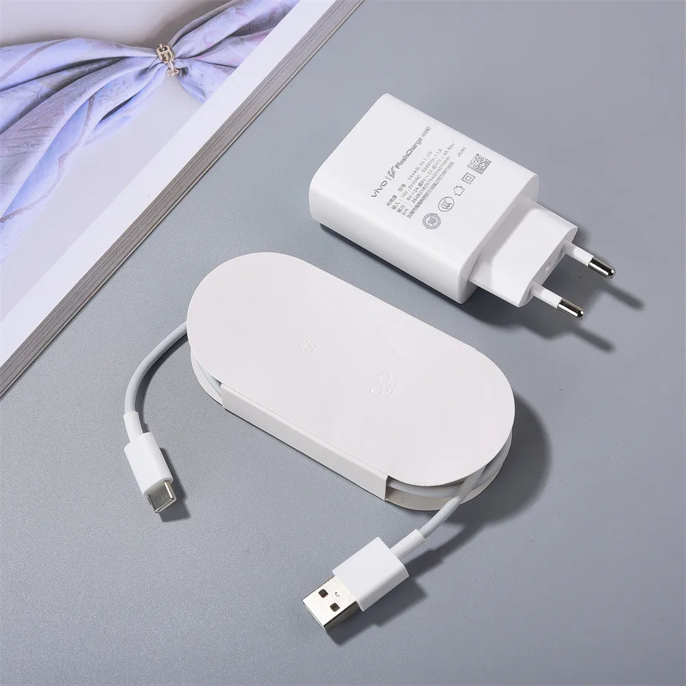 44W Vivo Fast Charger EU/US Plug FlashCharge 2.0 Adapter USB Type C Cable For X70 X60 S12 S10 Pro T1 IQOO Neo 5 855 Z5X Z6 Z5