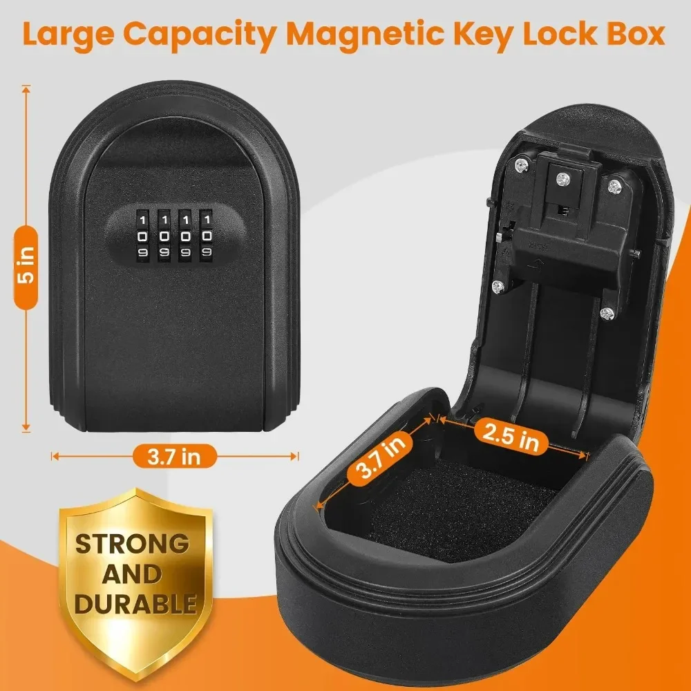 4 Digit Combination Magnetic Key Box - Strong Magnet Hider Under Car, Waterproof Outdoor Lock Box, Hide Key with Signal