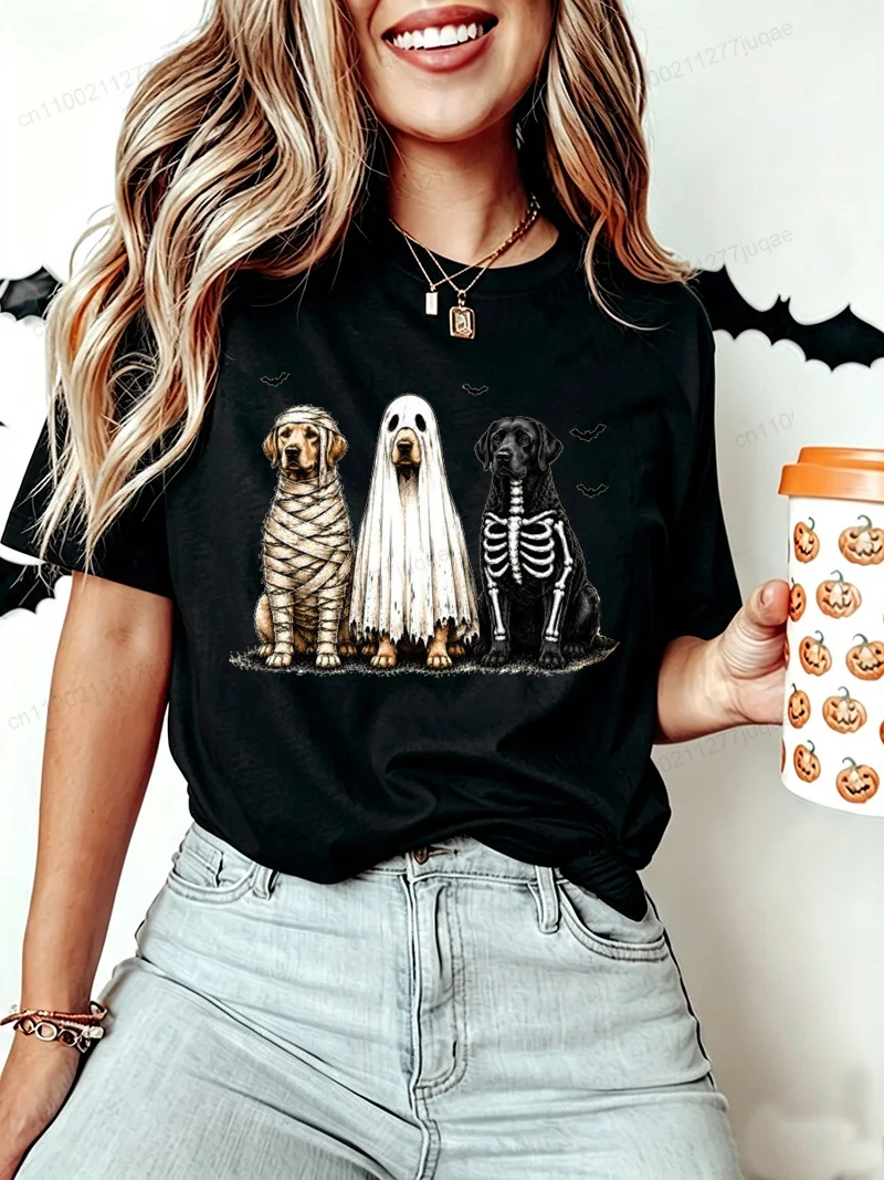 Women's Casual Short Sleeve T-Shirt Clothing Trending Halloween Dog Graphics Print T-Shirts Spooky Season Tee Shirts Gifts