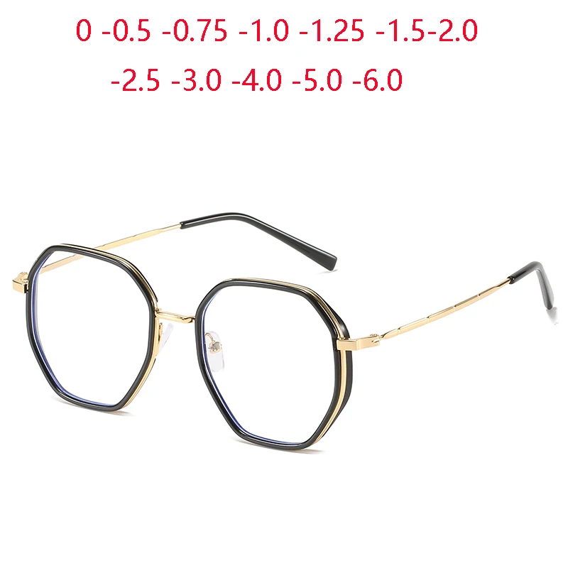 0 -0.5 -0.75 To -6 Polygon Student Myopia Eyeglasses Finished Women Men Vintage Metal Prescription Glasses For The Nearsighted