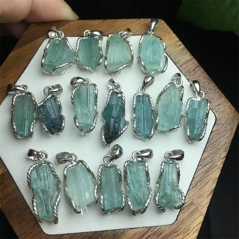 Natural Blue Tourmaline Carving Healing Reiki Fashion Gemstone Jewelry  For Friends Gift 14-19.5MM