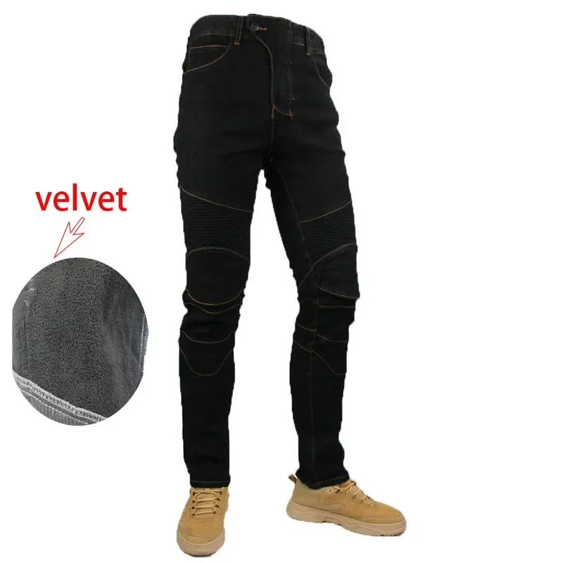 Jeans d'équitation de moto coupe-vent, pantalons de moto, pantalons Hocky élastiques minces en cachemire, équipement de protection anti-chute, hiver