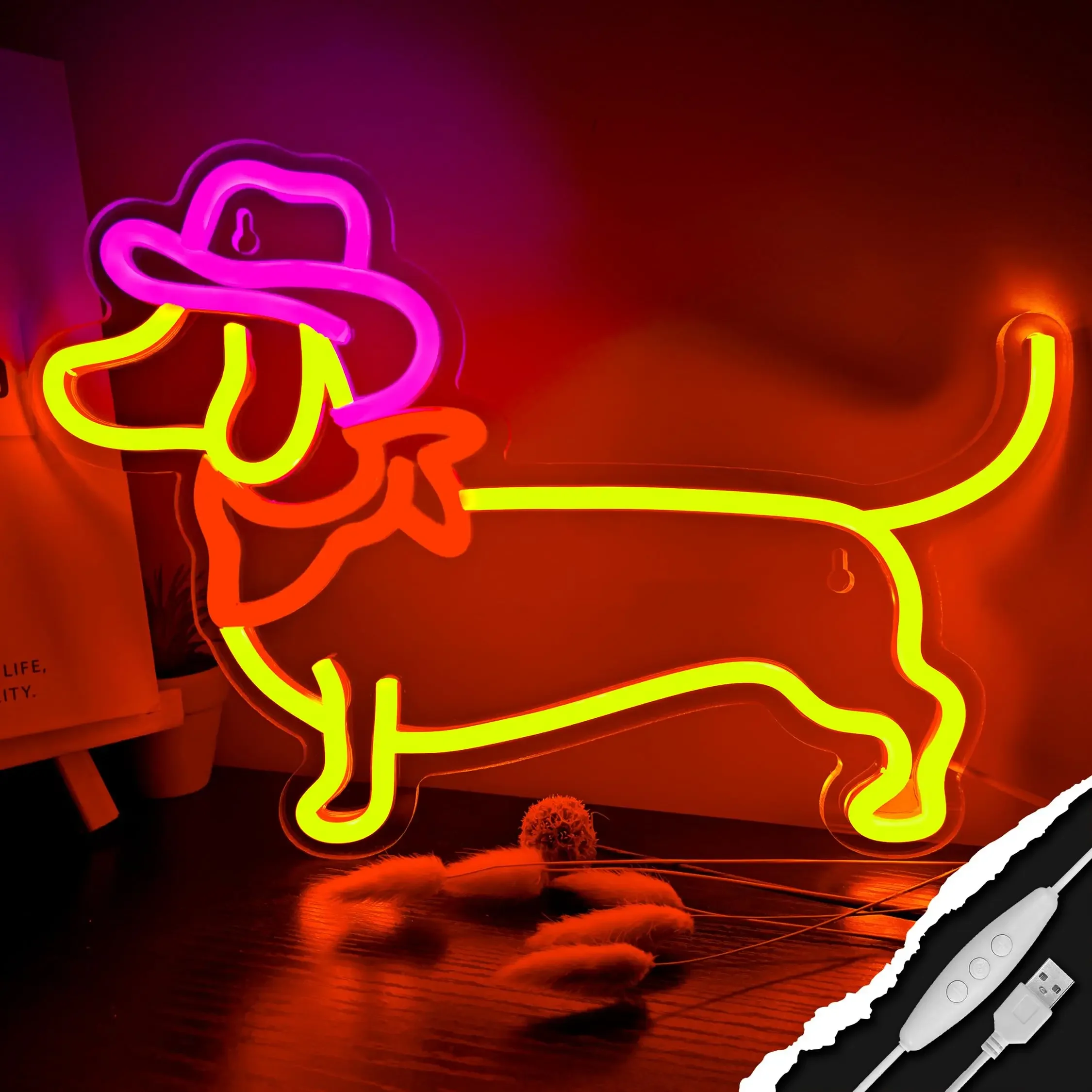 

Cute Puppy Animals with Cowboy Hats Neon Signs for Wall Decoration Led Lights Signs for Pet Stores for Decorative Neon Lights