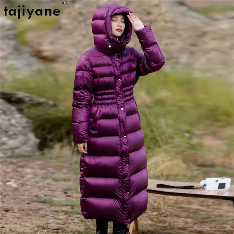 

Tajiyane Glossy Long Down Coats for Women 2023 Winter Warm 95% White Duck Down Jacket Hooded Slim Over-knee Parkas Abrigos Mujer