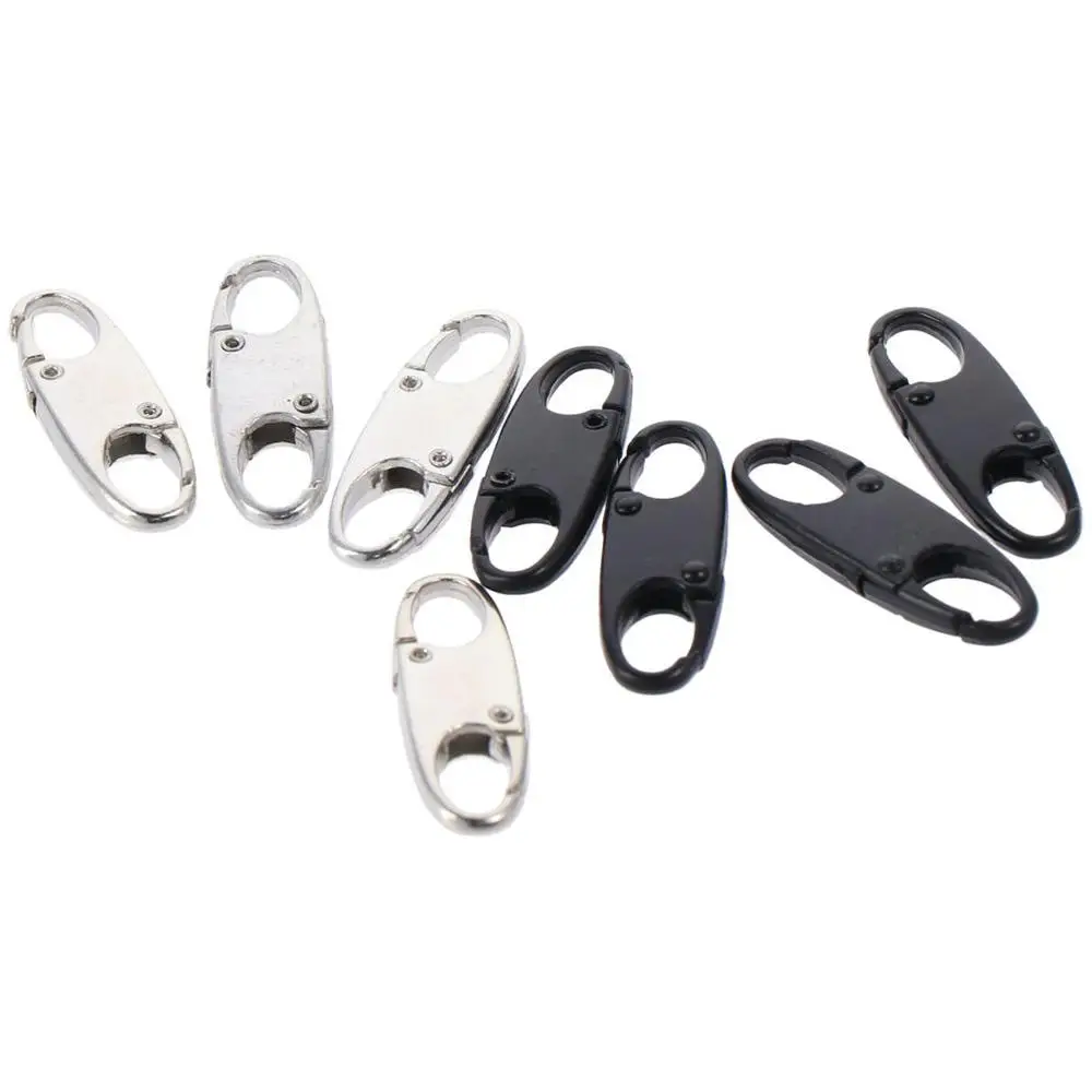 8 Pcs New Black Zipper Lock Clip Metal Silver Fix Zip Puller Detachable Carabiner Clip Backpacks