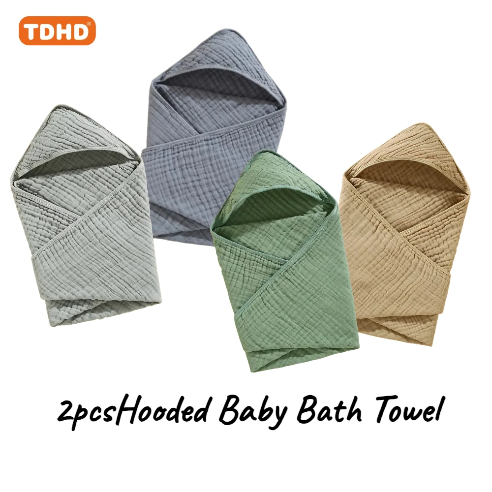 

TDHD 2pcsHooded Baby Bath Towel - 100% Cotton, Super Absorbent & Soft Swaddle, Gentle Bath Towel with Hood for Infants 0-3 Years