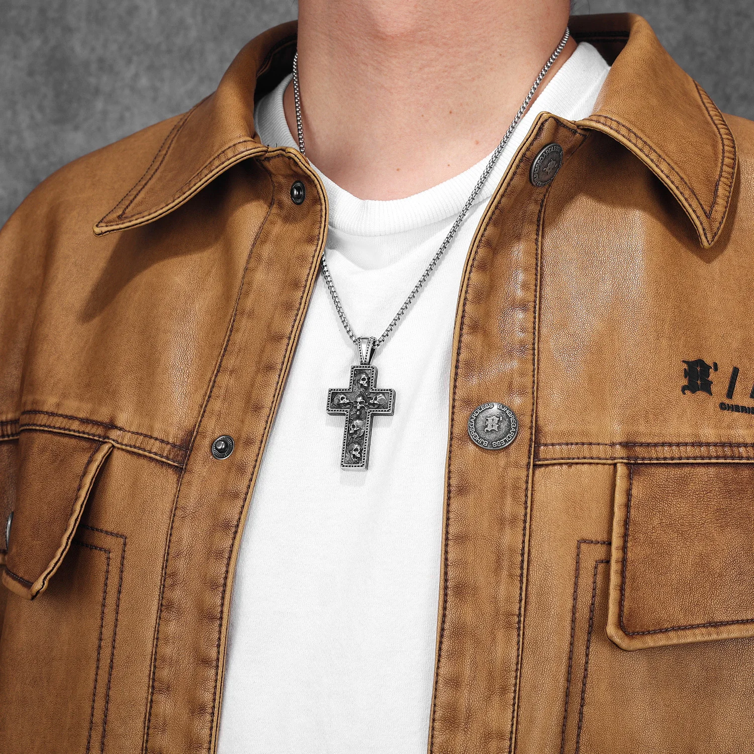 Skull Texture Cross Men Necklaces Stainless Steel Pendant Chain Women Fashion Jewelry Punk New In Accessories Gifts Wholesale