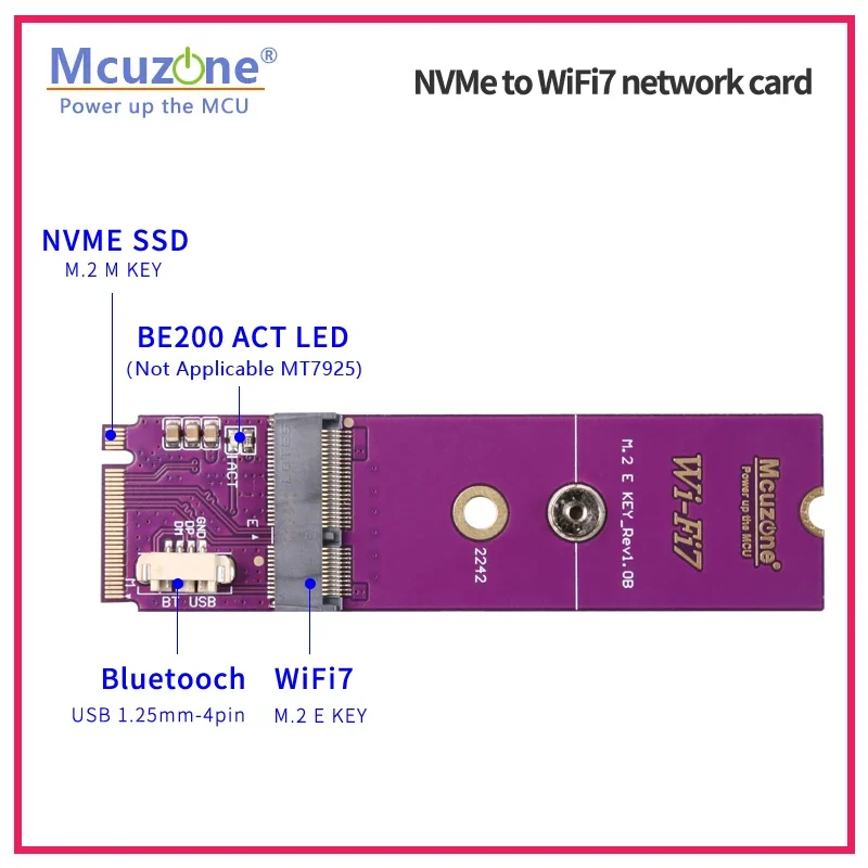 NVME To WiFi7 Network Card,M.2 M-KEY To M.2 E-KEY,BE200,MT7925, Raspberry Pi CM5 IO