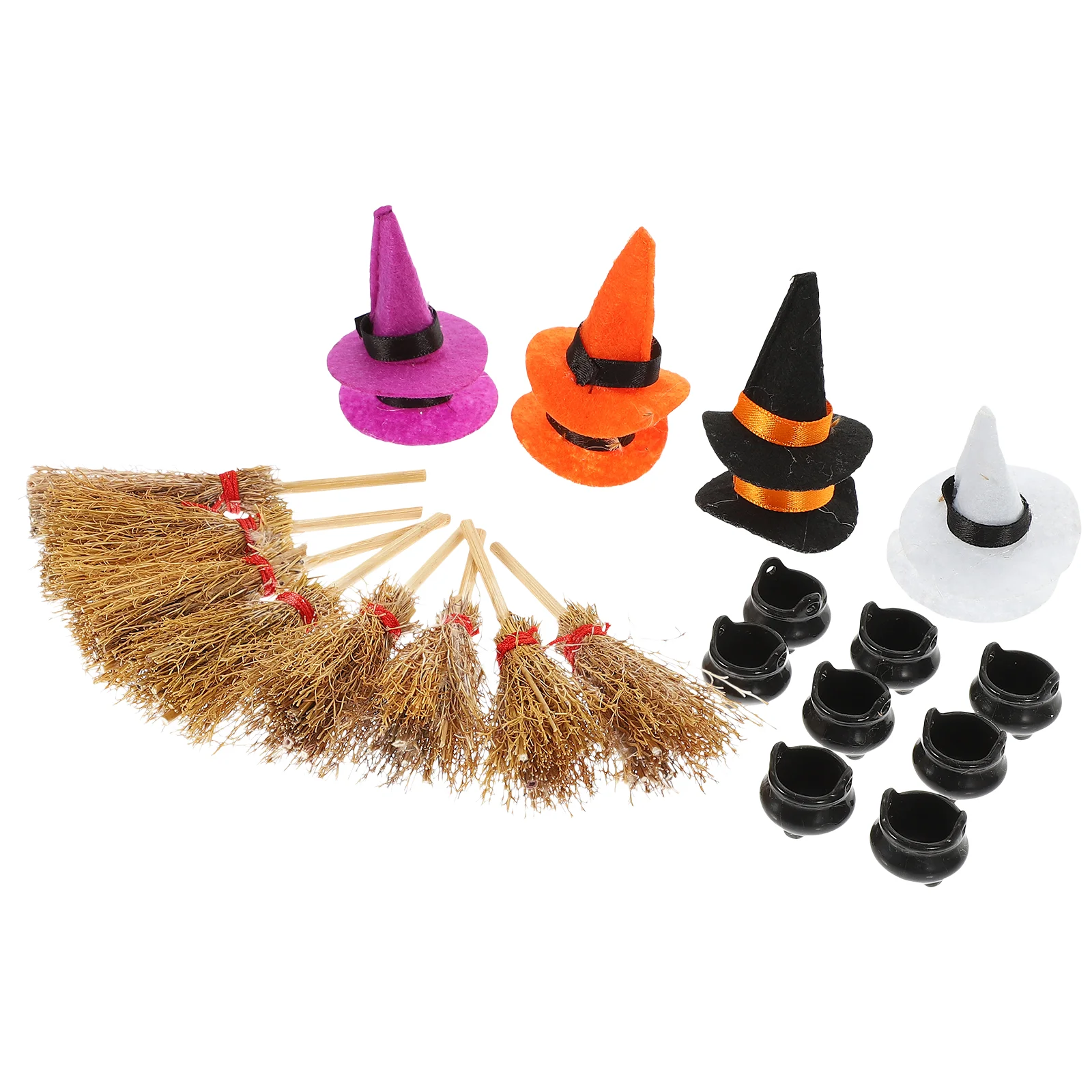 Topi Gnome Halloween, Set topi penyihir, topi kecil sapu rumah boneka Mini untuk kerajinan miniatur dan dekorasi kue penutup pesta