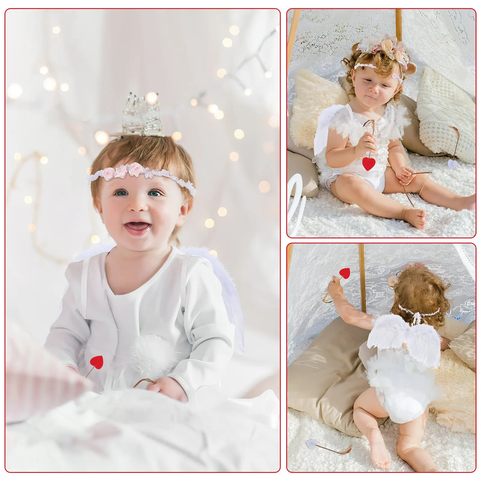 

Набор для фотосессии новорожденных: крылья ангела Купидона, лук и стрелы, головной убор, премиум-реквизит для фотосъемки младенцев, костюм с крыльями