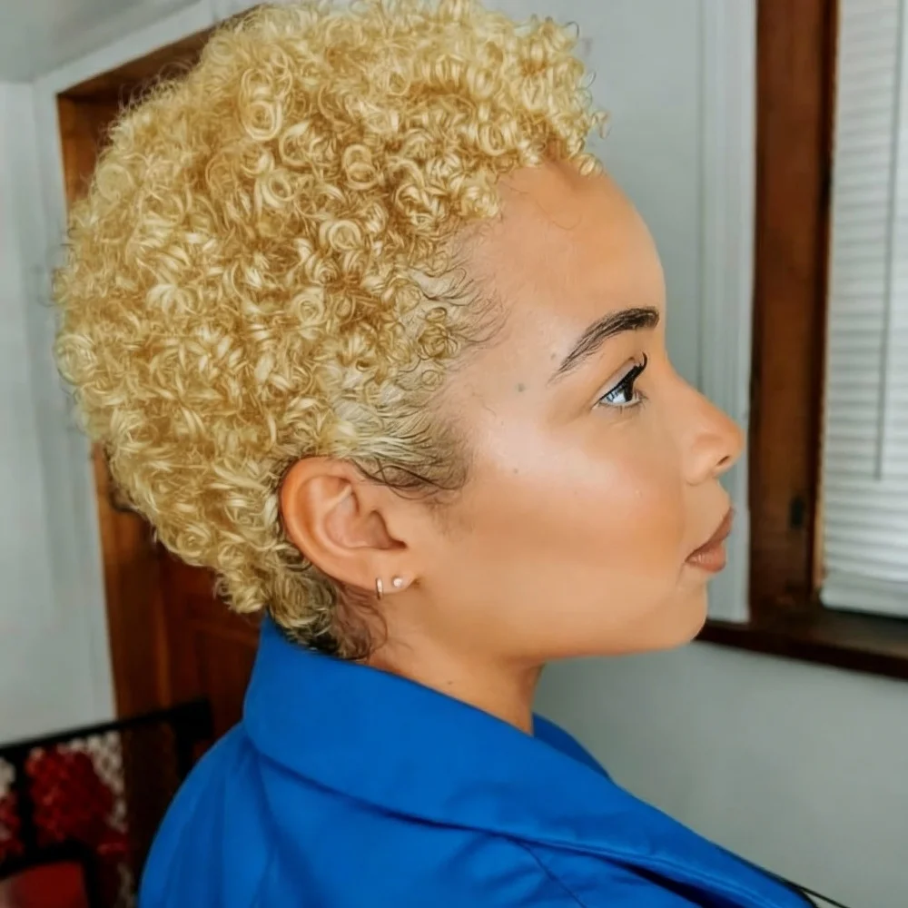 

Короткий парик из натуральных волос с кудрявыми локонами и челкой для женщин, машинная работа