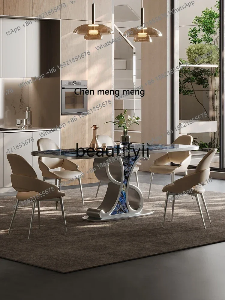 M178 A Modern simple light luxury natural marble small apartment household rectangular rock slab dining table
