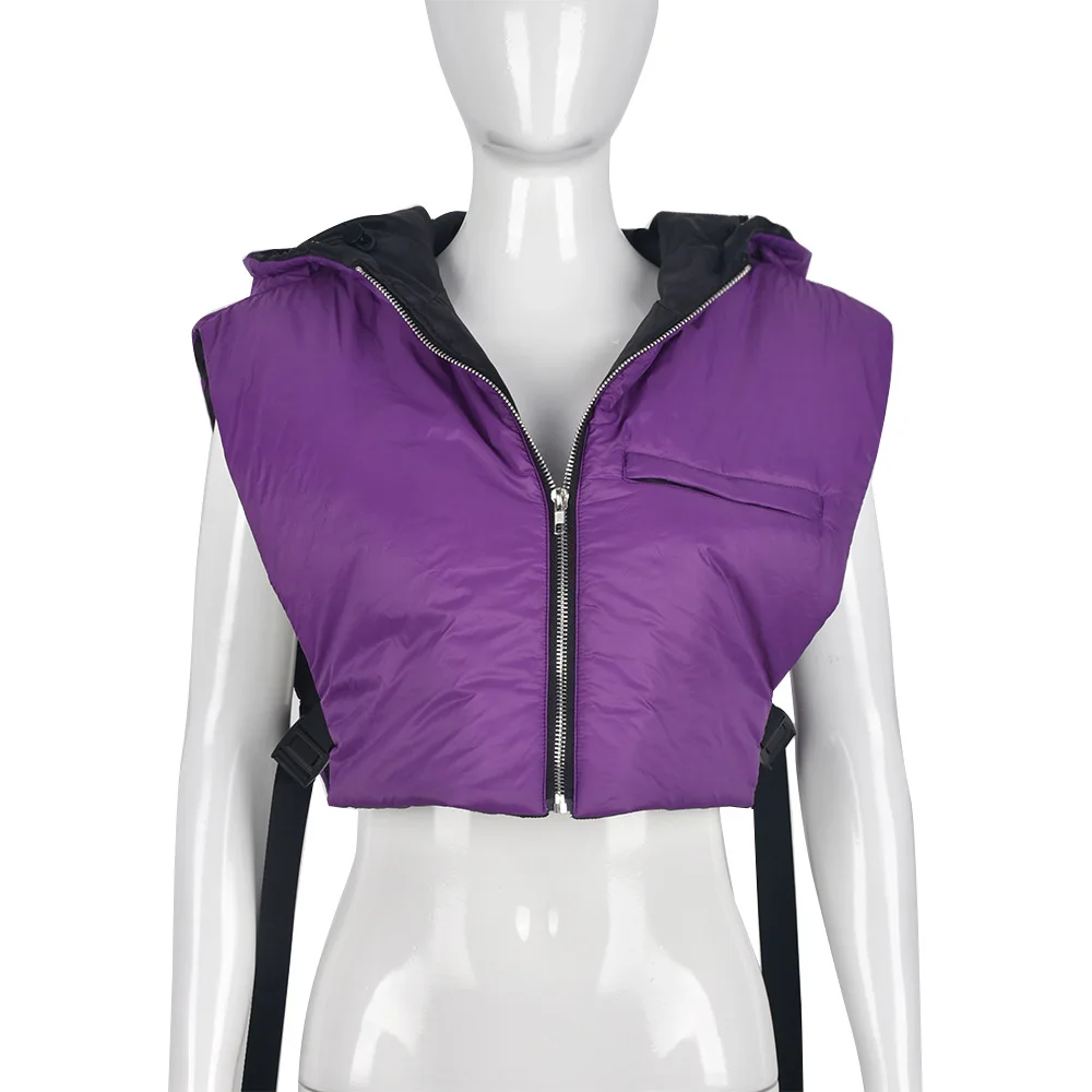 Cropped Puff Vest Purple Jacket Bubble Puffer Crop Coat Women Streetwear 2022 Y2K Fashion Winter Clothes Down Hoodie Jackets