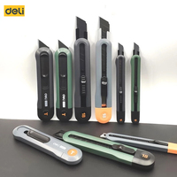 Deli Metal ABS Plastic Utility Knife Box Cutter, Snap off 9mm/18mm Carbon Steel Blades Auto Retractable Carton Cutting Tools