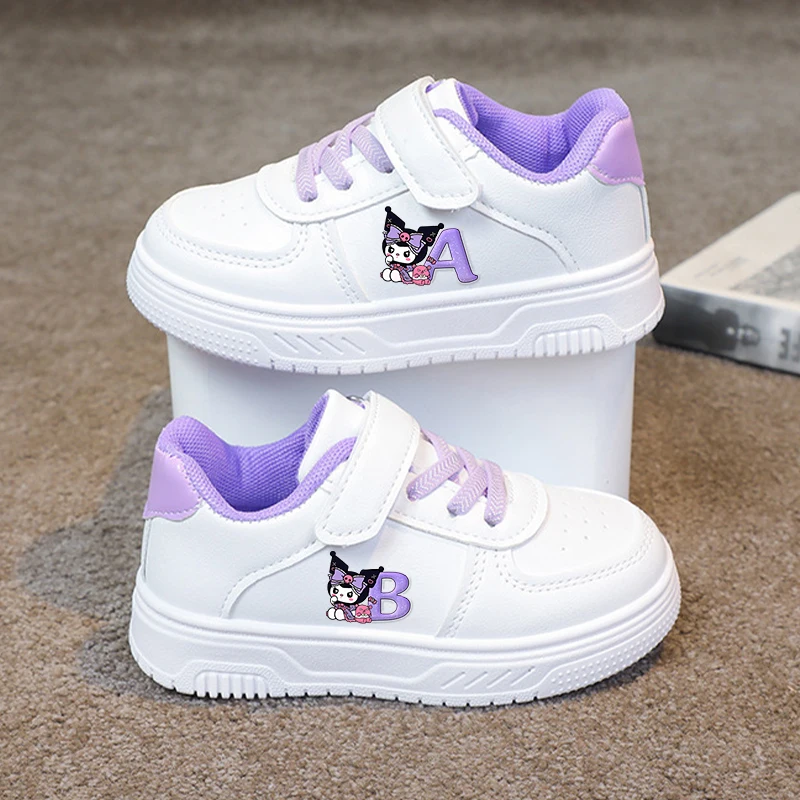 

Kuromi Kawaii Sneakers Girl Boy Anime Figure Sports Shoes Fashion Casual Board Shoes Leather Soft Soled Small White Shoes Gifts