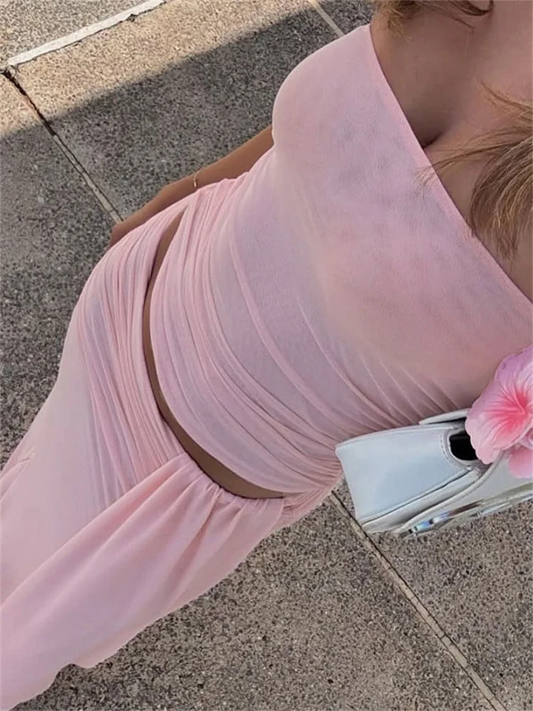 Tossy Summer Sexy Female Long Skirt Outfits Mesh Backless Cropped Top Vest And Slim Patchwork Maxi Skirt Sets Women's Clothes