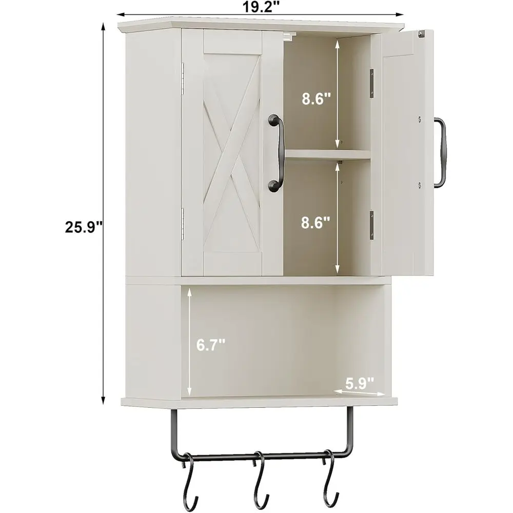 خزانة تخزين فوق المرحاض مع رف قابل للتعديل، 3 خطافات، وقضيب منشفة، بطول 19.3، أبيض