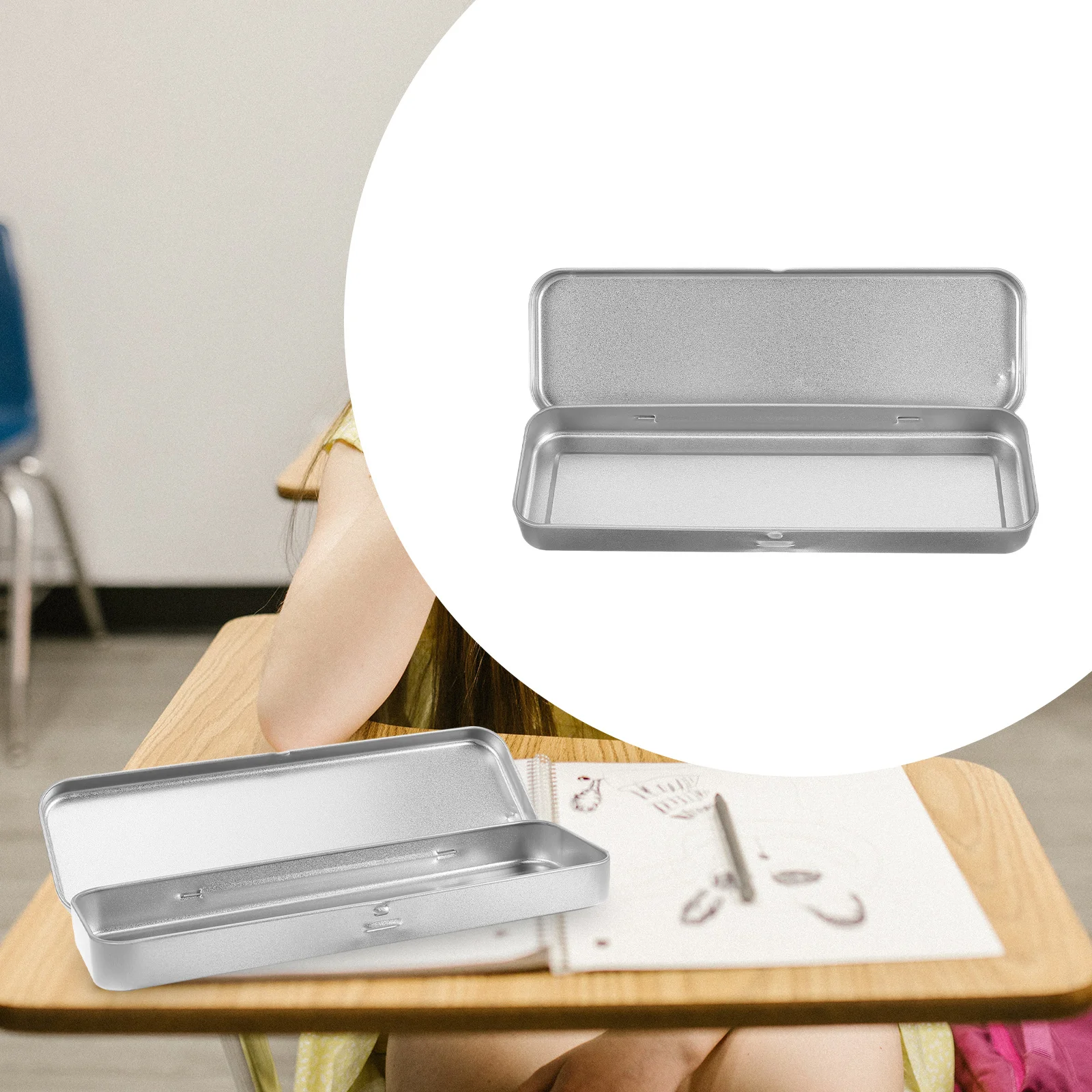 1Pcs Iron Pencil Case Single-Layer Rectangular Metal Tin Box with Lid School Supplies for Kids Iron Pencil Box