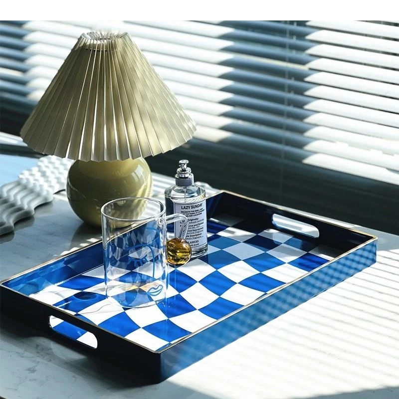 Twisted Checkered Pattern Storage Trays Decorative Abstract Crafts Serving Tray Dresser Table Jewelry Display Cosmetic Container