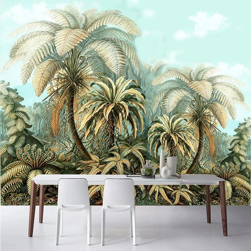 Custom Photo 3D Mural Wallpaper Retro Hand Painted Tropical Plant Restaurant Cafe Living room sofa TV background wall bedroom 8d