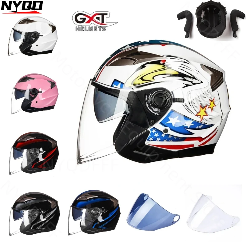 New GXT Summer Double Lens Motorcycle Helmets Open Face Electric Safety Helmet Detachable Inner Substrate Base