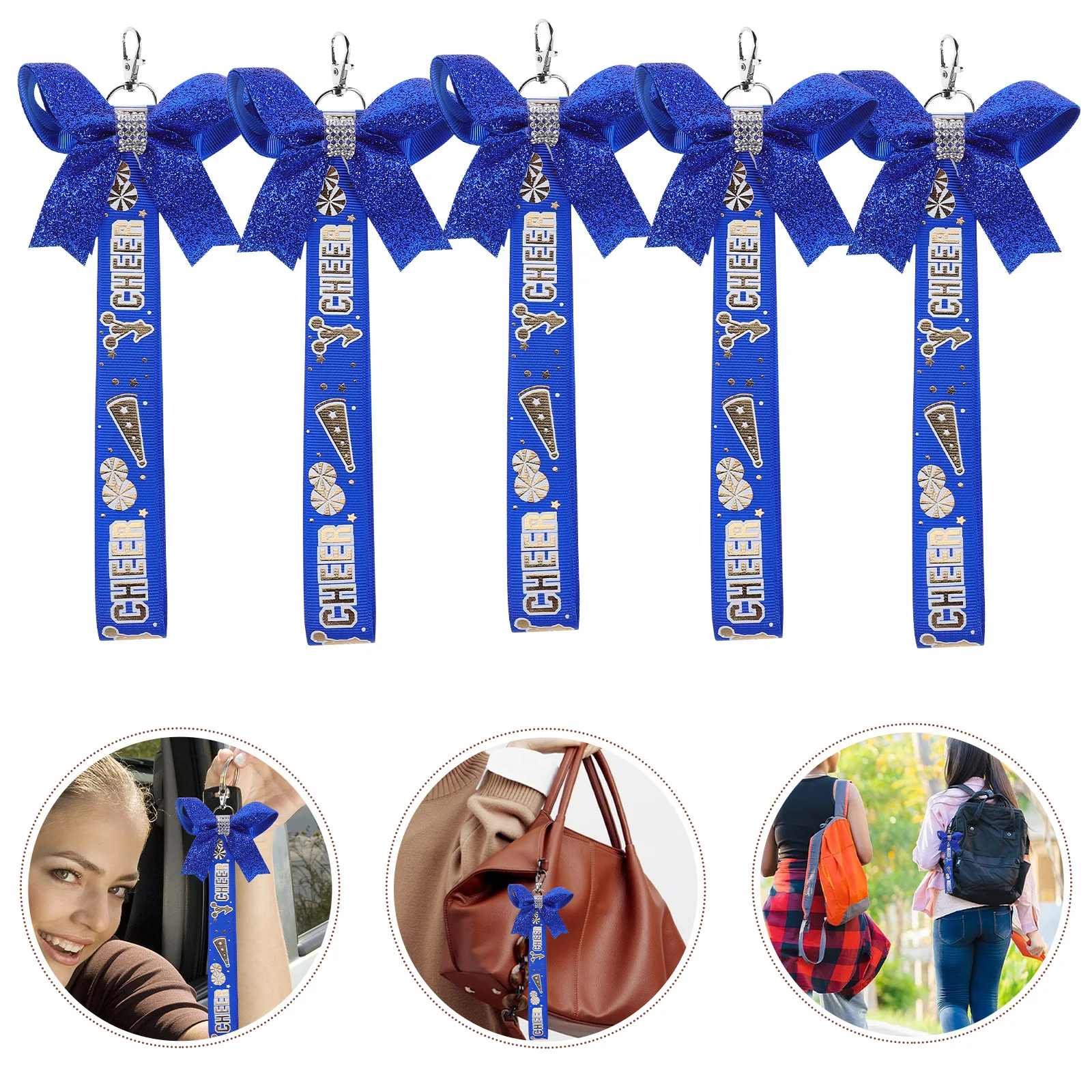 5 Stück Schleife Schlüsselanhänger Cheerleader Rot Zubehör Mädchen Rucksack Anhänger Schlüsselanhänger Ornament Modisches Design Dynamisches Band