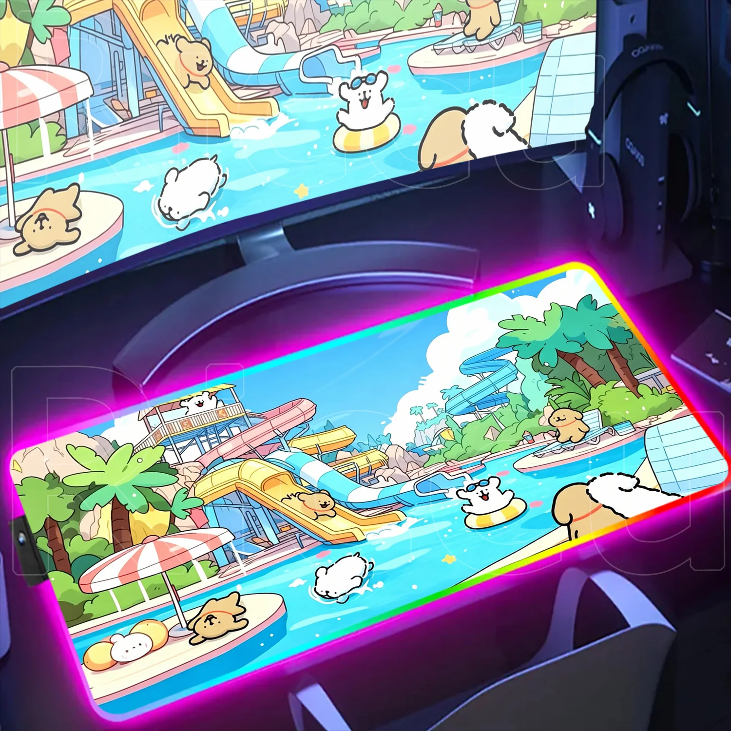 

Large XXL LED mouse pad XXL backlight Desk Mat HD Printing overlock RGB Mousepad Cartoon Line Dog Maltese Puppy Dog Keyboard Mat