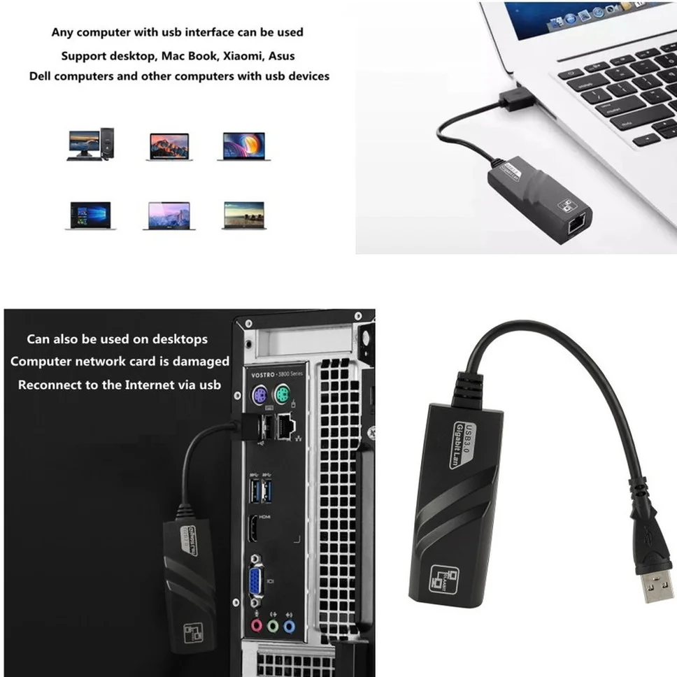 Grwibeou USB 3.0 do RJ45 sieci LAN (10/100/1000) mb/s Gigabit Ethernet przewodowy Adapter sieci Gigabit karta sieciowa Ethernet dla PC