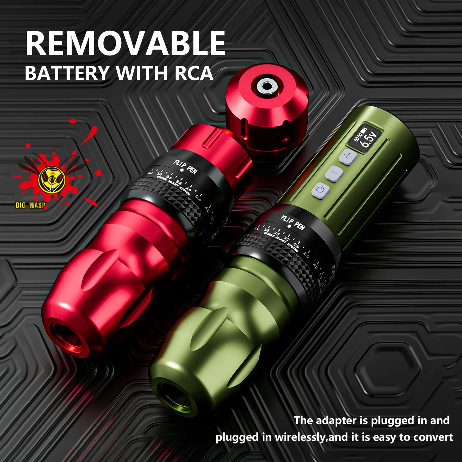 

BIGWASP Wireless Tattoo Machine Pen 2.6-4.0MM Adjustable Stroke 2100mAh DC Swiss Motor LCD Screen Battery Pen For Tattoo Artist