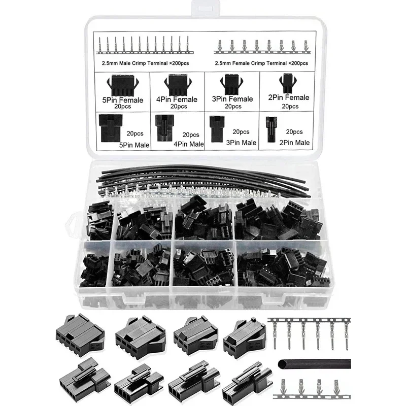 570pcs 2-5 Pin Waterproof Connectors - 2.5mm Pitch Male/Female Wire Terminals for Automotive & DIY