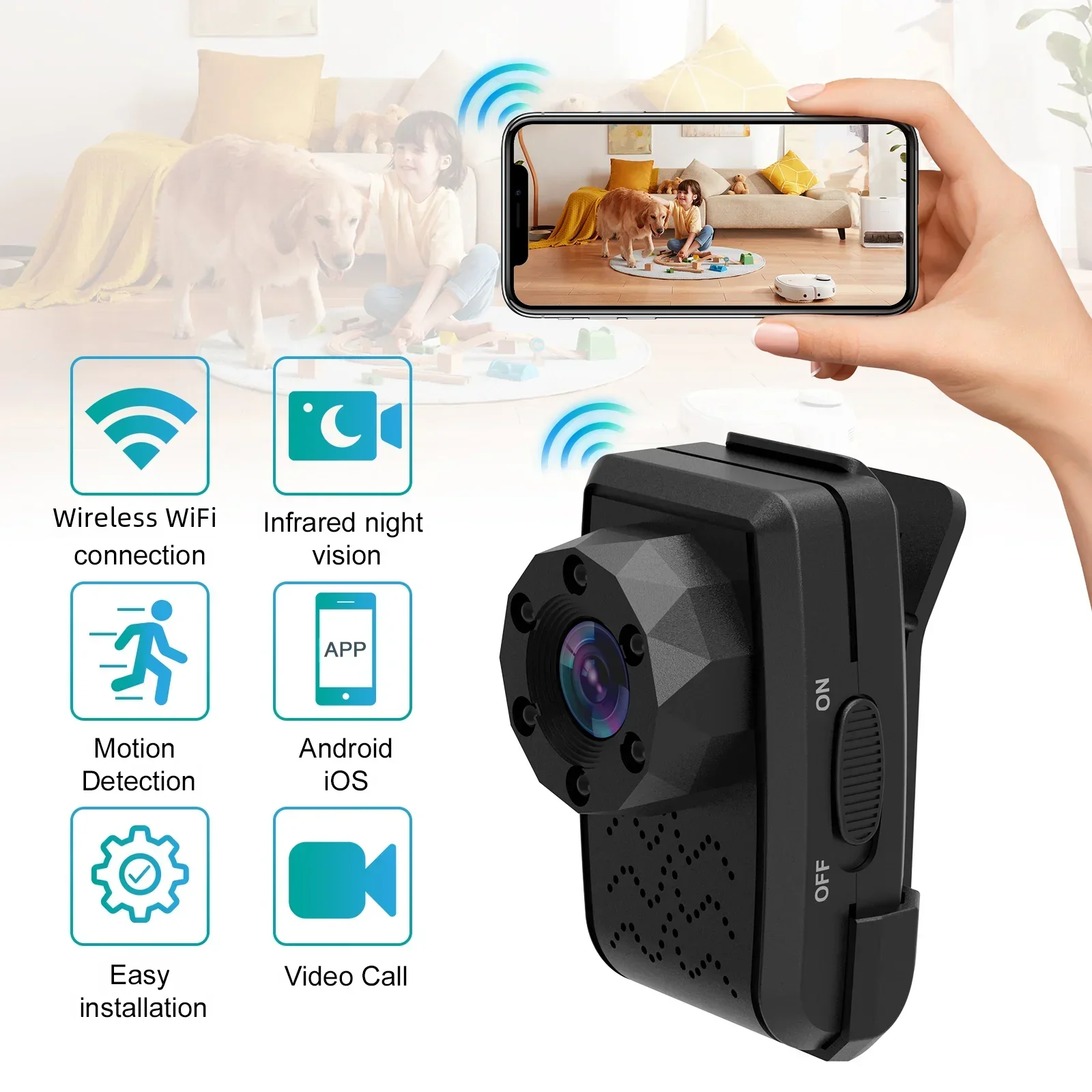 Mini Body Camera with 1080P HD Recording, Back Clip, Wearable Camcorder, Video Recorder with IR Night Vision, Body Cam for Home