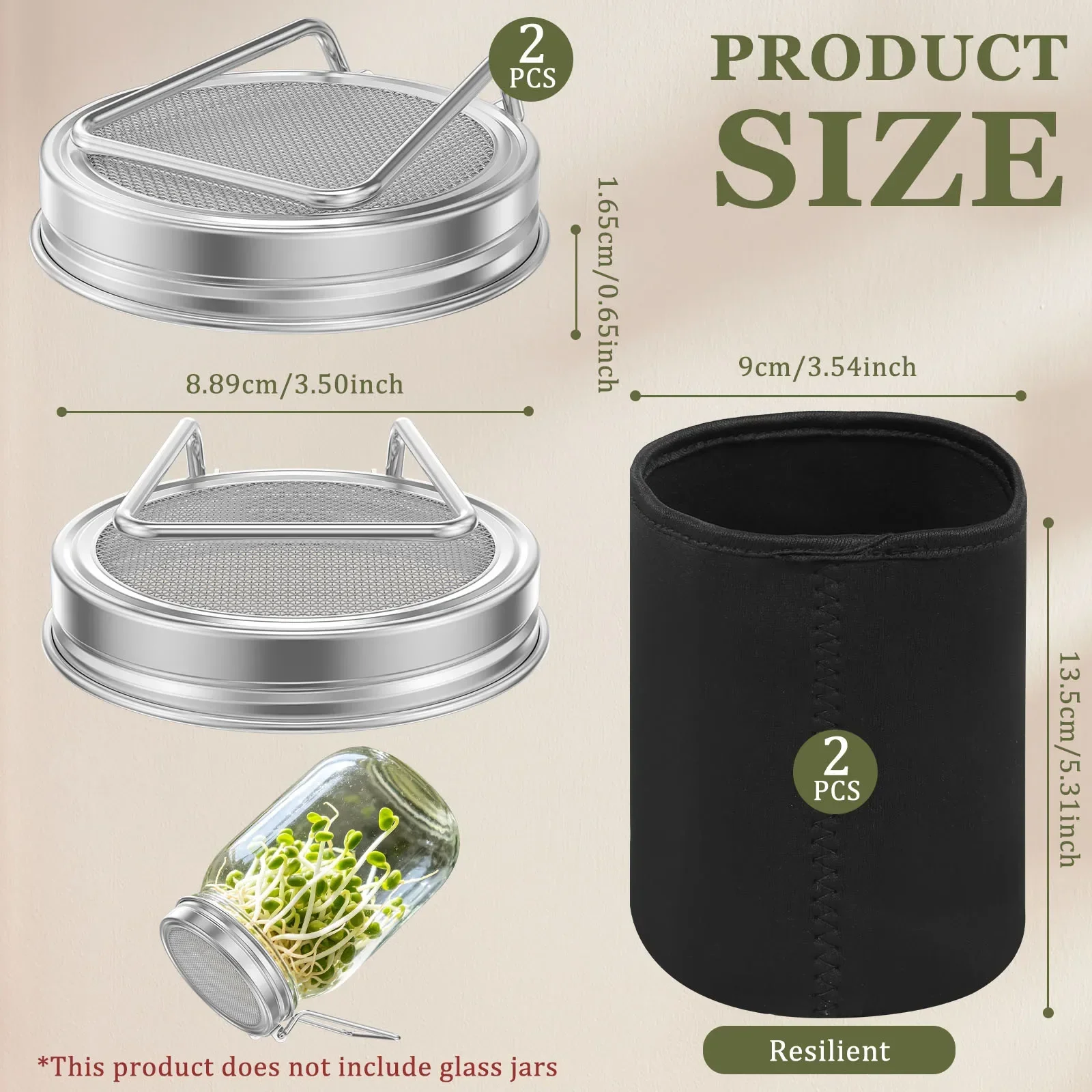 2/4 Pcs Sprouting Lid Stainless Steel Seed Germination Lid with Stand and Shading Sleeve Mesh Mung Bean Sprout Jar Lid for Garde