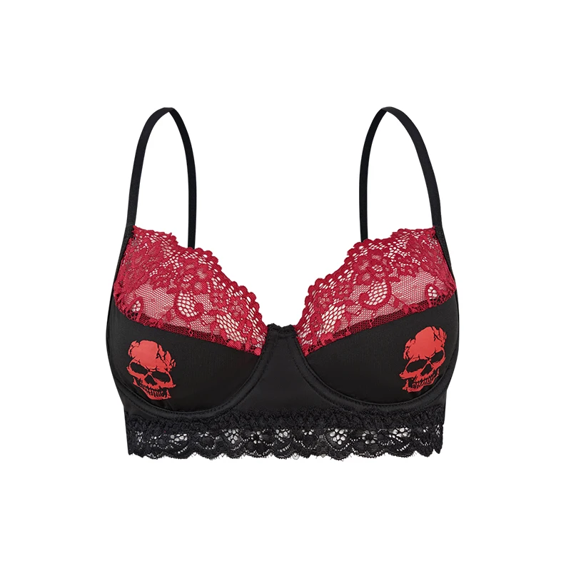 Ultra-Thin Lace Edged Skull Print Bra