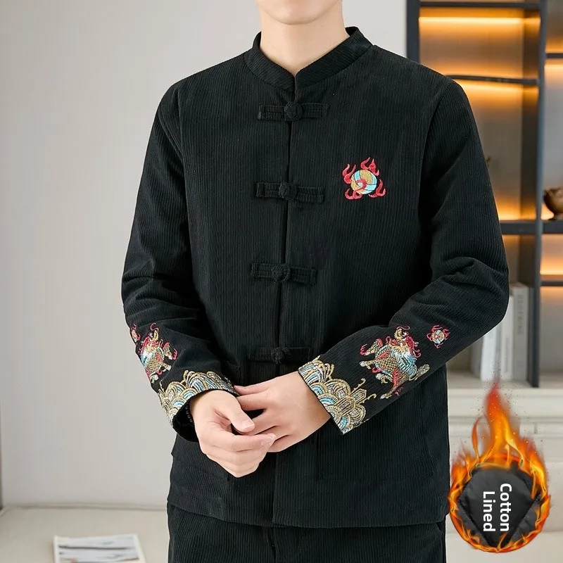 

Thiened Cotton Jaet for Men Chinese Sle Retro Tang Costume Button Cotton Coat Autumn Winter New Arrival Faionable Urb...