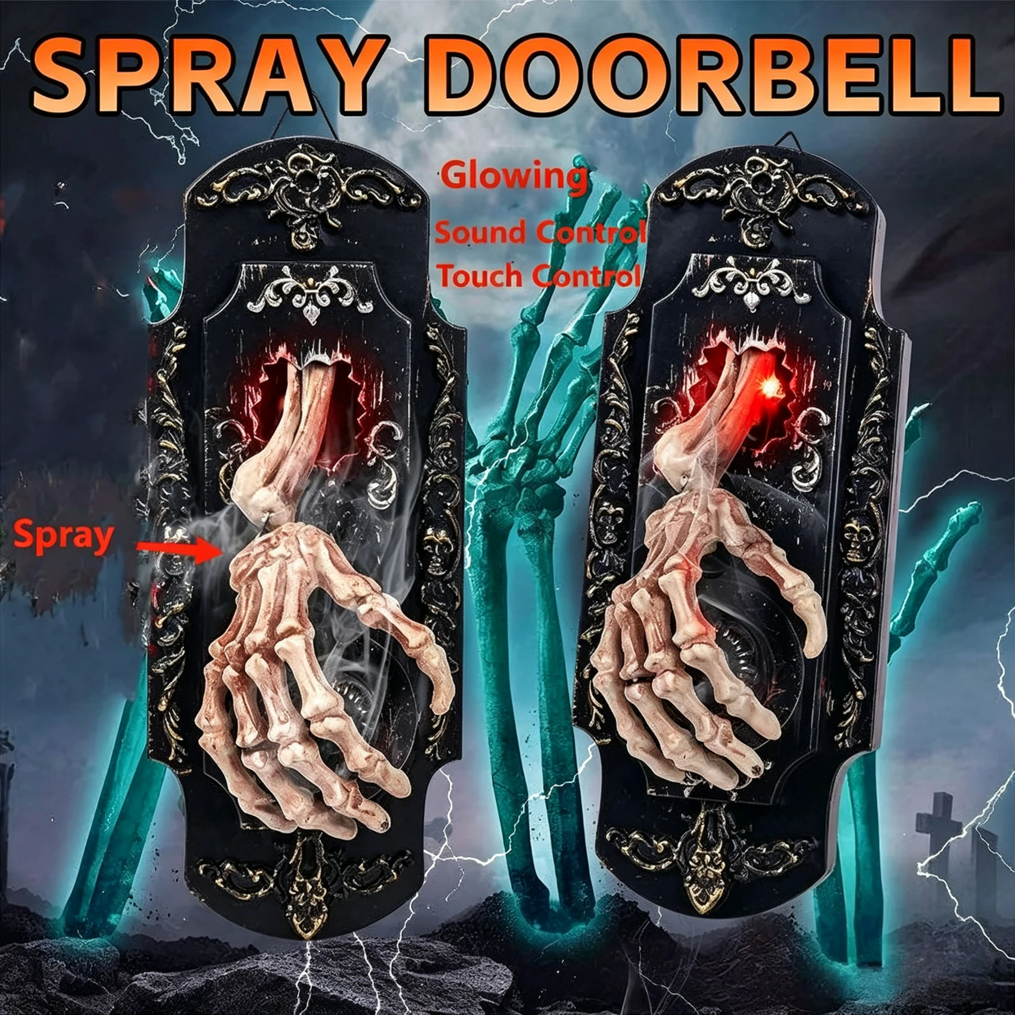 Halloween Funny Doorbell Induction Spray Door Lock Light Sound Touch Sound Induction Site Layout Ghost House
