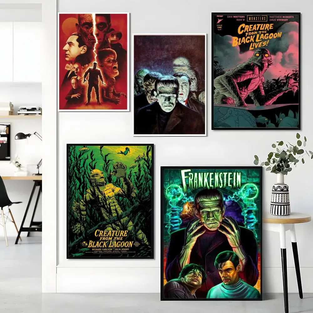 Vintage U-Universal M-Monsters Horror Movie Poster Premium HD Self-Adhesive Wall Decor – Peel & Stick, Residue-Free