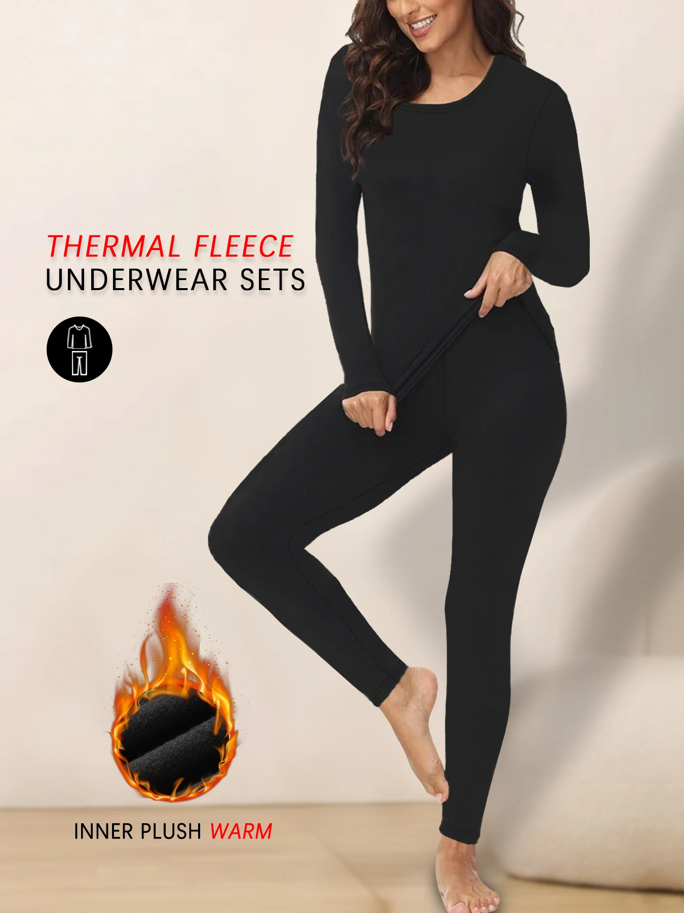 Conjuntos de roupa íntima de lã térmica para mulheres – Conjuntos de pijama de inverno com forro super macio e inferior para dias em clima frio