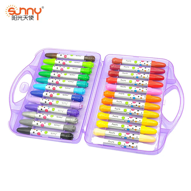 24 Colors Rotary Water Soluble Crayons in Plastic Case, Rocket Tip Twist Up Crayon Set for Kids Drawing, Coloring and