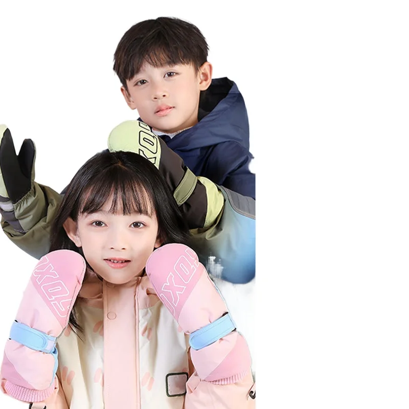 

Autumn and Winter Macaron Contrasting Letter Printed Gloves Piled Thickened Warm Full Palm Non-slip Children's Ski Gloves