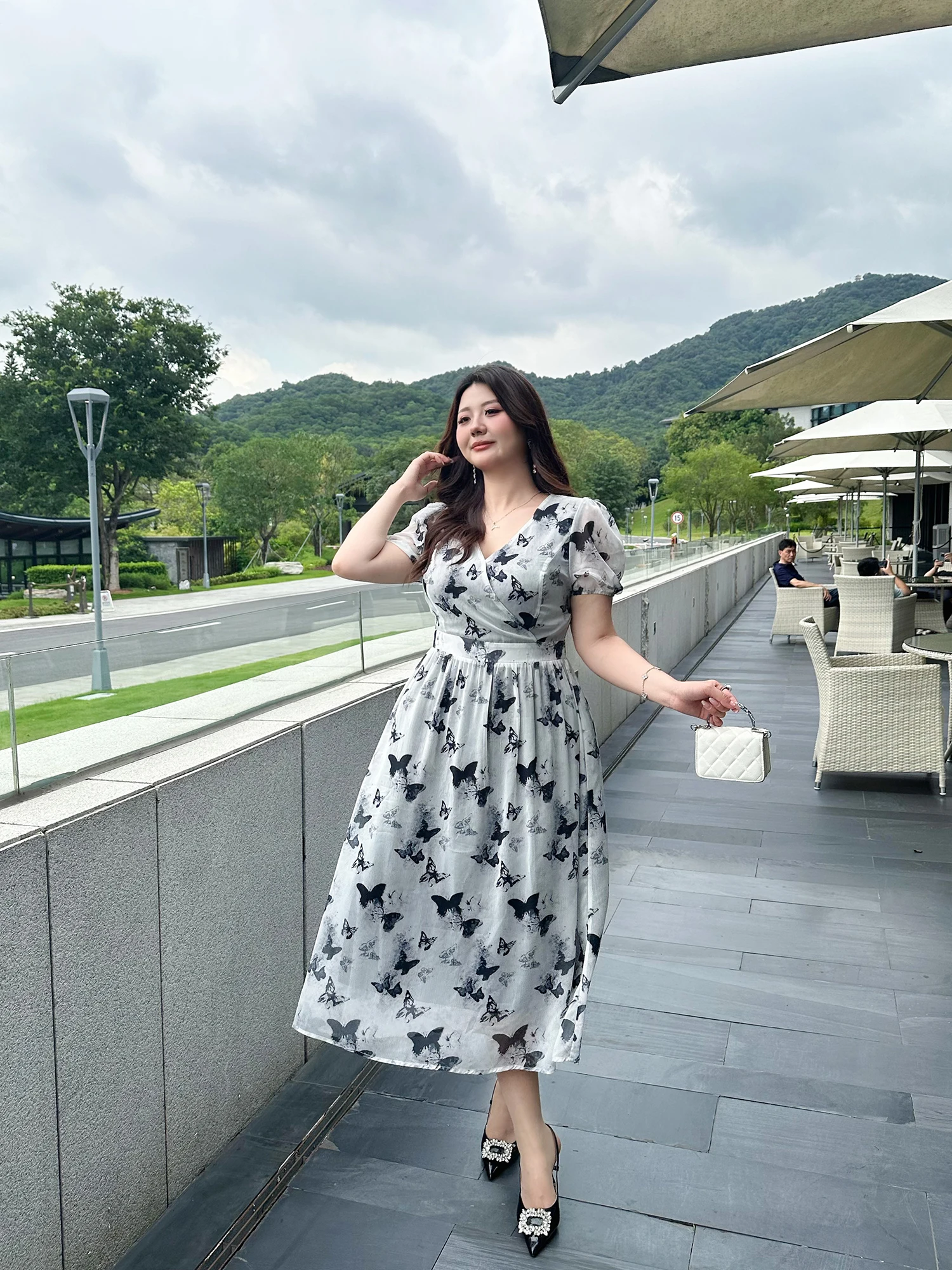 

MCR plus Size Women's Dr Ink Print Summer New Sle High Waist Slim Fit Commute Sle Polyester Fiber Long Dr