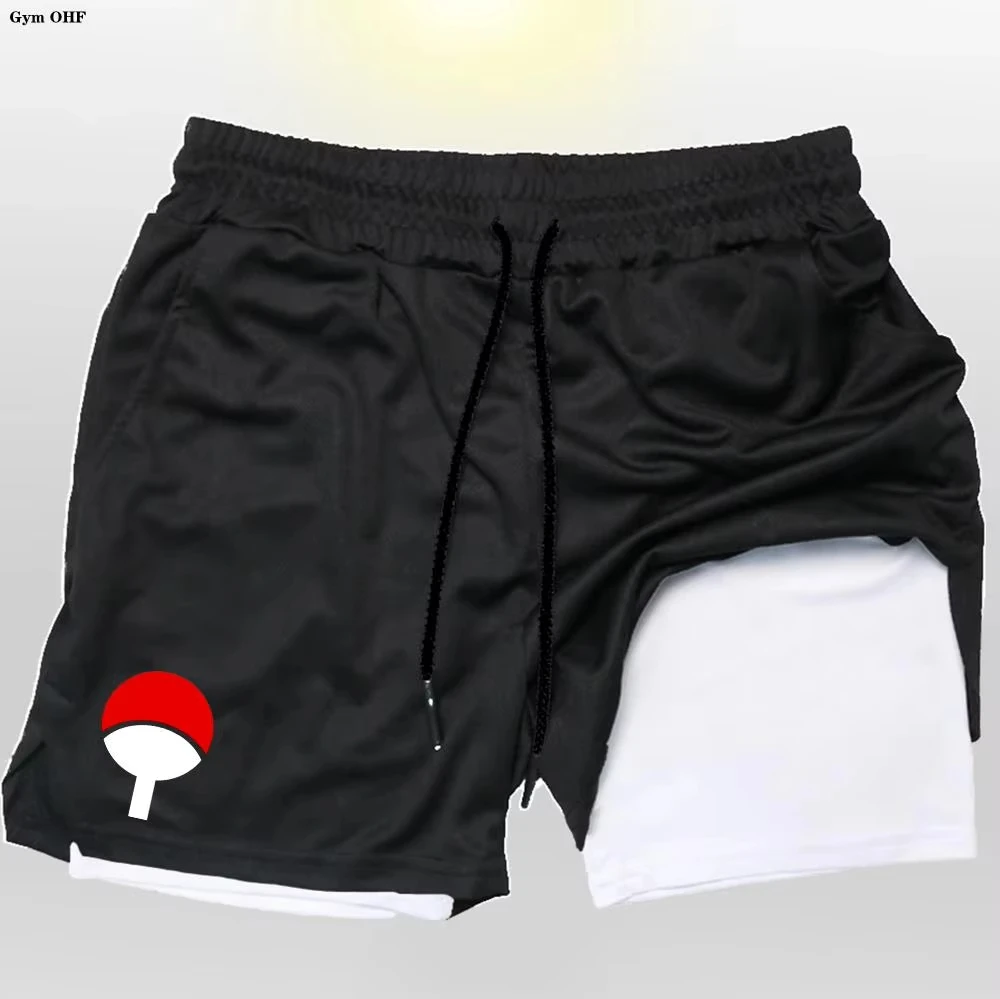 Anime Men\'s Sport Shorts Cool Sportswear Double-Deck Running Shorts Summer 2 In 1 Bottoms Fitness Training Jogging Short Pants