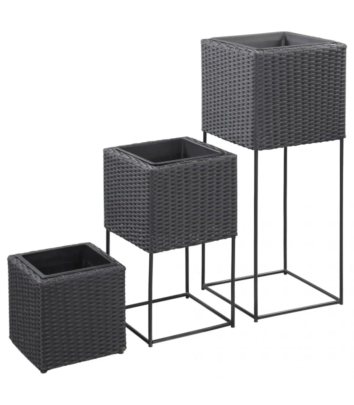 Flower pots and planters black synthetic rattan flowerbed set 3 pieces