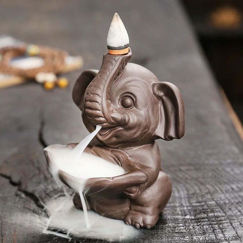1pc Purple Clay Cute Elephant Design Backflow Incense Burner Creative Handmade Craft Home Decor Office Decor (Without Incense)