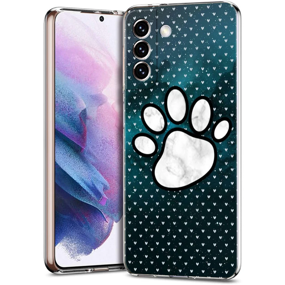 Dog Footprint Paw Cute Phone Case for Samsung Galaxy S23 S20 FE S22 S21 Ultra M21 M22 M32 S10 S10E S9 S8 Plus Transparent Shell