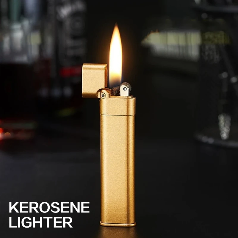 

Retro Copper Zinc Alloy Wheel Lighter Reusable Windproof 8mm Ultra Thin Unique Open Flame Lighter Birthday Gift