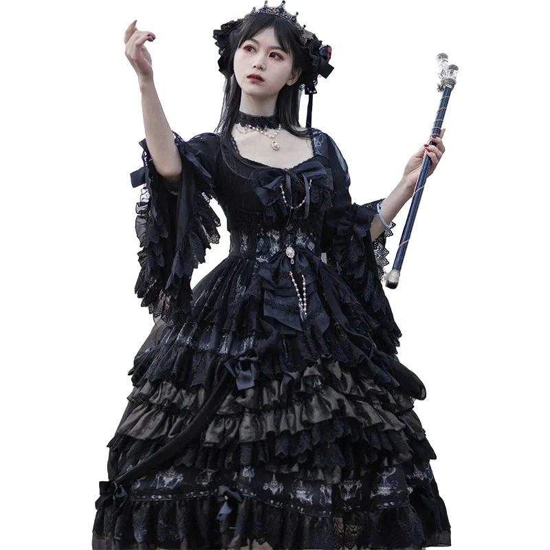 فستان زفاف لوليتا القوطي الأصلي ليلا ونهارا فاتح باللون الأسود