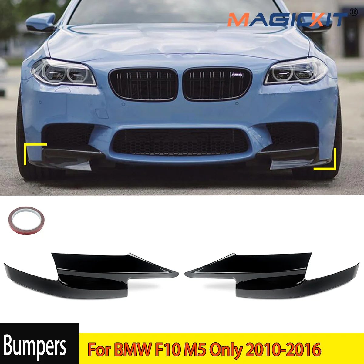 Pair Glossy Black Front Bumper Lip Corner Splitter For BMW F10 M5 Only 2010-2016